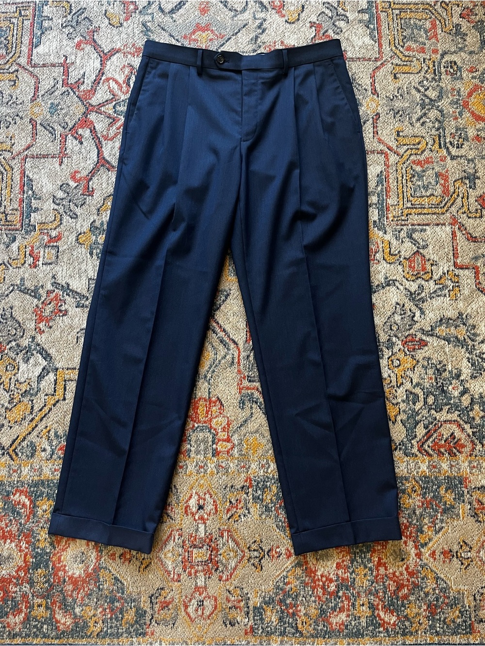 Ralph Lauren Men’s Navy Double Pleated Dress Pants  34x30 Cuffed